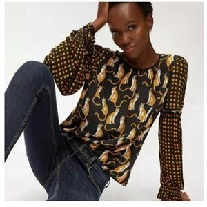 NWT Anthropologie Bl^nk‎ London Brienz Animal Print Blouse XS Black
